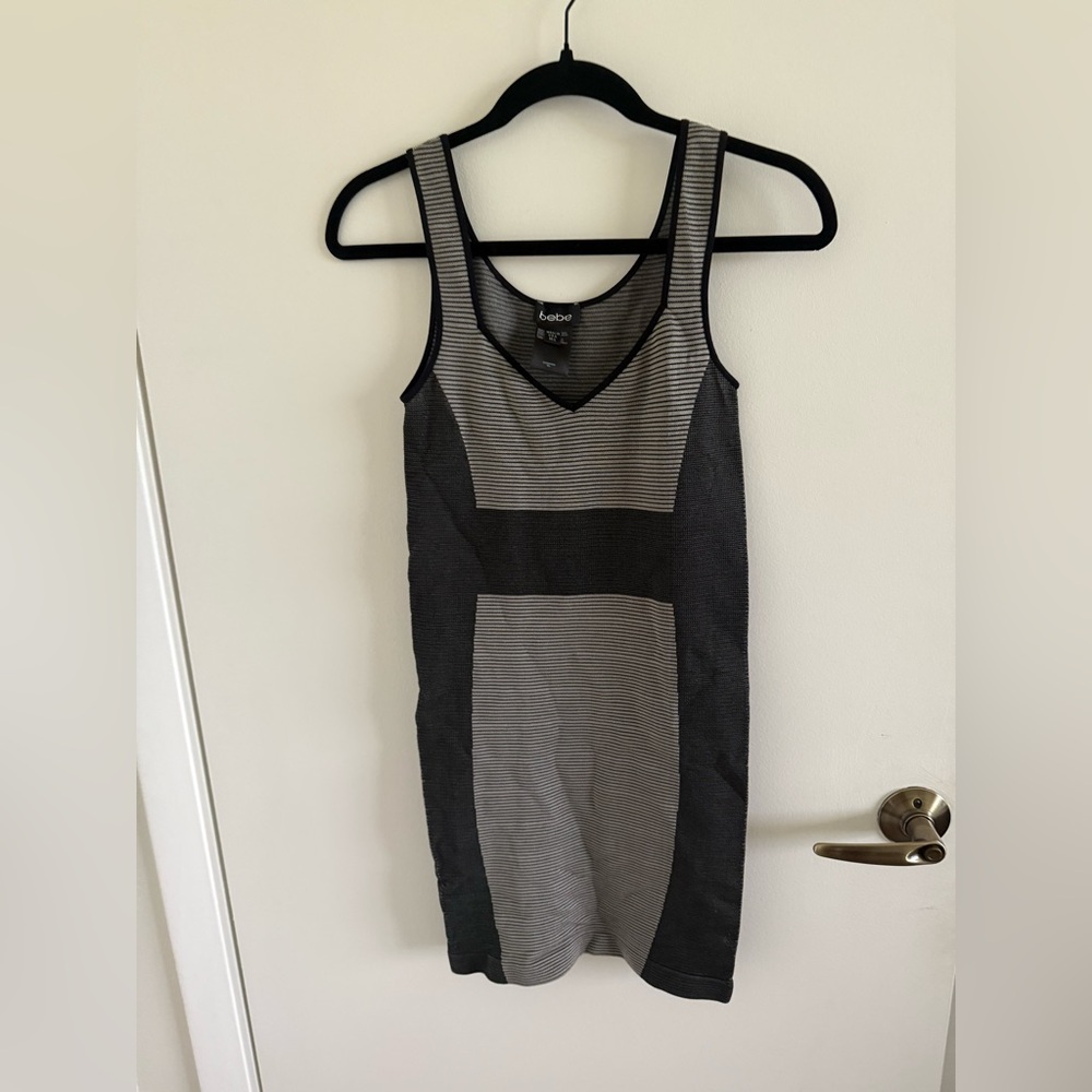 bebe black and grey stripped dress